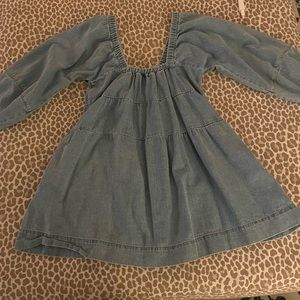 Free People denim mini with squares wide neck and pockets. Barely worn